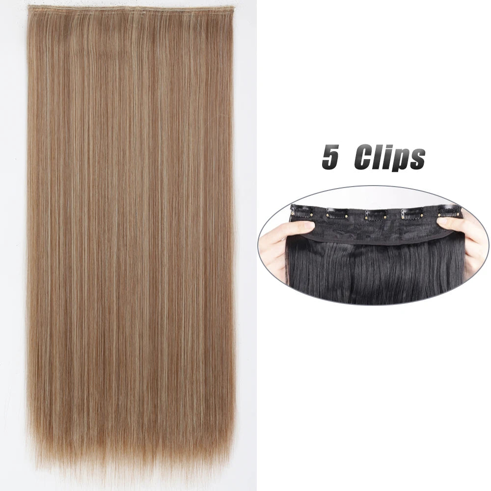 Pixor Synthetic 5 Clip In Hair Extensions Long Straight Hairstyle Hairpiece Black Brown Blonde Fake Hair For Women