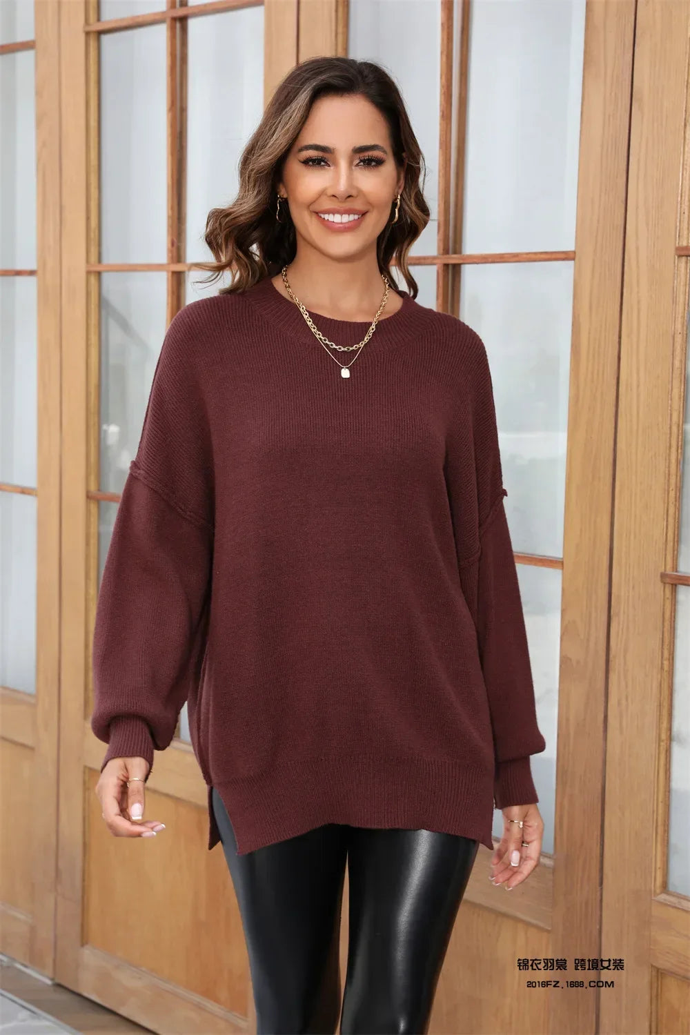 Pixor O-neck Crochet Kintted Sweater Women Loose Orange Y2k Top Long Sleeve Pullovers