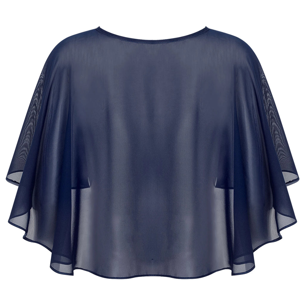 Women Elegant Bolero Wedding Bridal Shawl Top Thiin See-through Chiffon Shrug