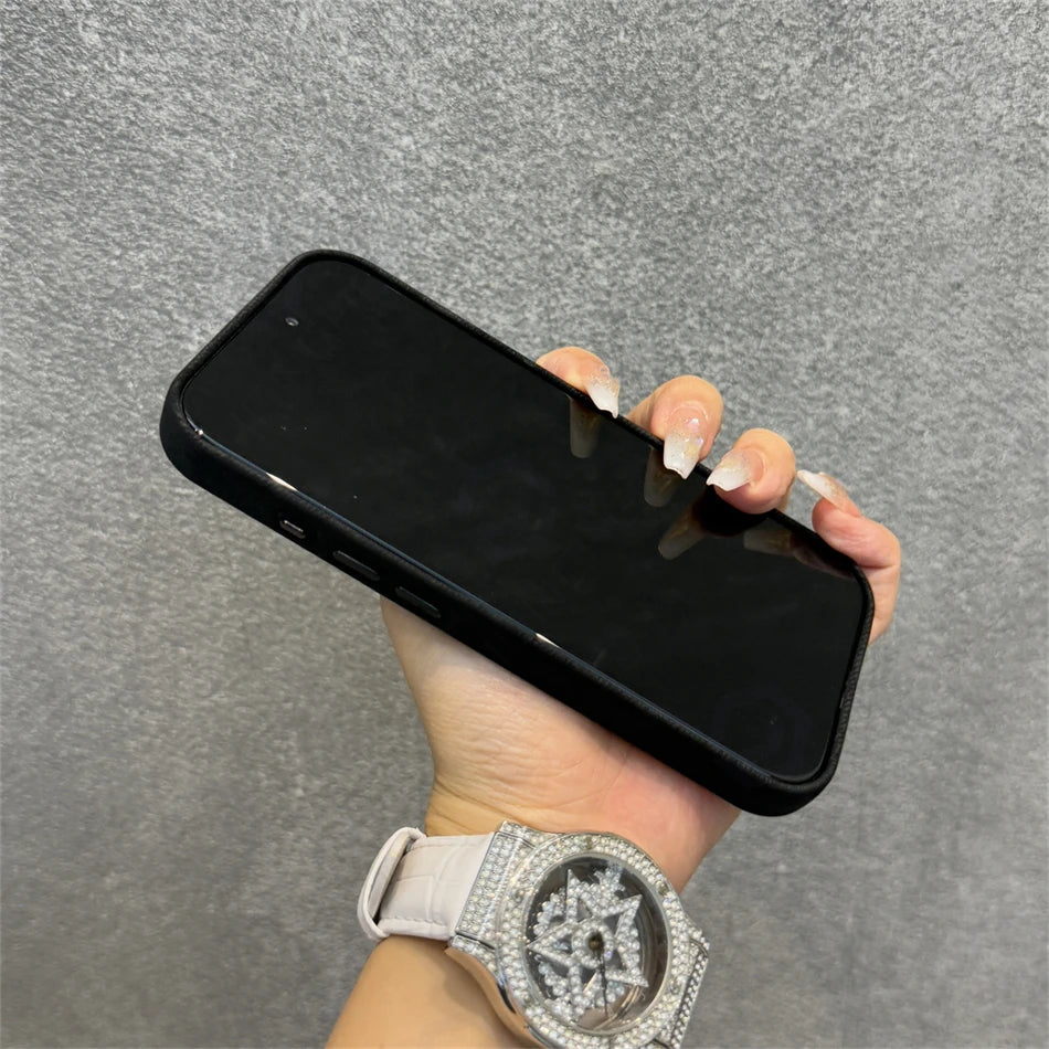 Pixor Luxury Alloy Len Frame Fiber Leather Magnetic Case For iPhone 17 16 Pro Max 15 14 13 12 For Magsafe