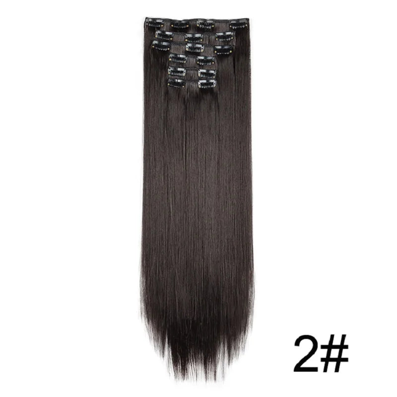 Pixor Synthetic 24Inch 16 Clips in Hair Extensions Long Straight Hairstyle Blonde Black Hairpieces
