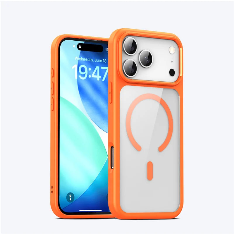 Pixor Candy Color Bumper Shockproof for Magsafe Magnetic Case for iPhone 17 17Air 17Pro Max Transparent Wireless Charging Hard Cover