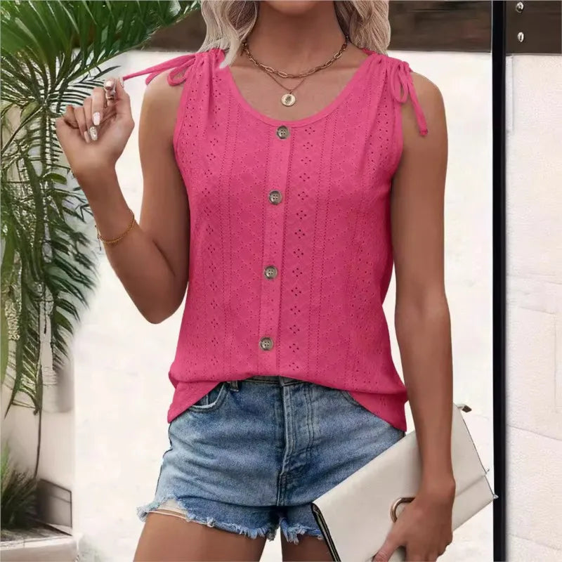 Pixor Spring And Summer New Women's Sexy Casual Solid Color U-neck Vest T-shirt Orange