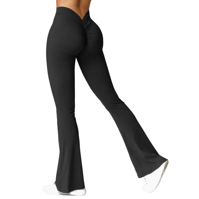 Pixor Fashion Micro Horn Leggings Women V-back Waist Sports Pants High Waist Push Up Butt Gym Pants