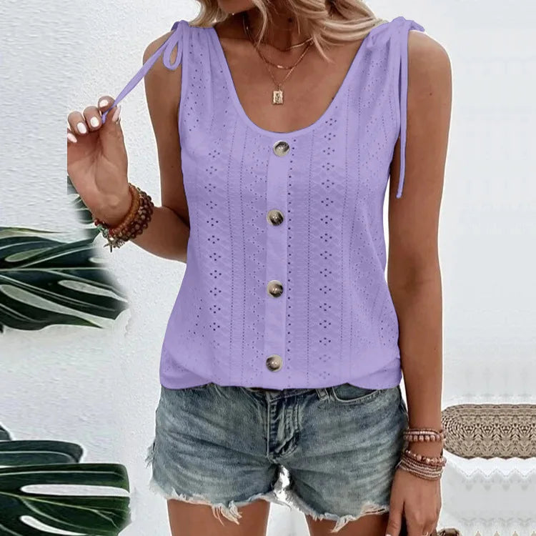 Pixor Spring And Summer New Women's Sexy Casual Solid Color U-neck Vest T-shirt Orange
