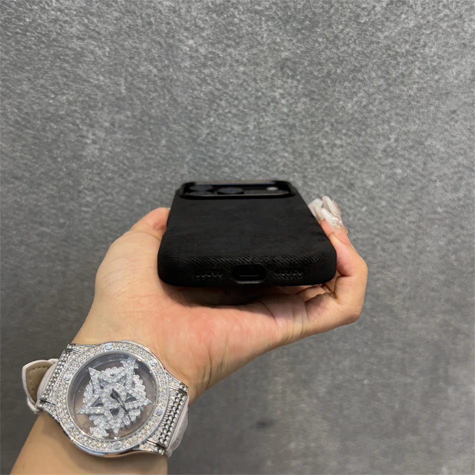 Pixor Luxury Alloy Len Frame Fiber Leather Magnetic Case For iPhone 17 16 Pro Max 15 14 13 12 For Magsafe