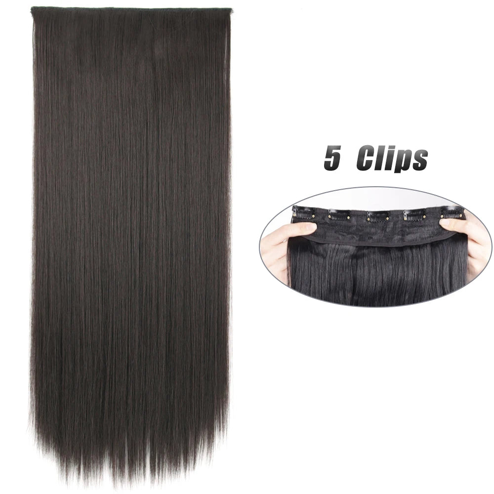 Pixor Synthetic 5 Clip In Hair Extensions Long Straight Hairstyle Hairpiece Black Brown Blonde Fake Hair For Women