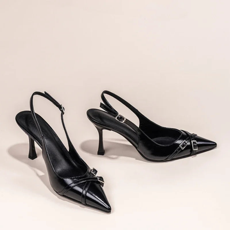 Pixor Fashionable Pointed Toe Shallow Mouth New High-heeled Stiletto Black Women's Shoes