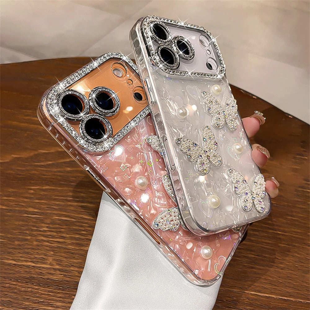 Pixor Luxury Diamond Butterfly Clear Phone Case For iPhone 17 Air 16 15 14 13 12 Pro Max Transparent