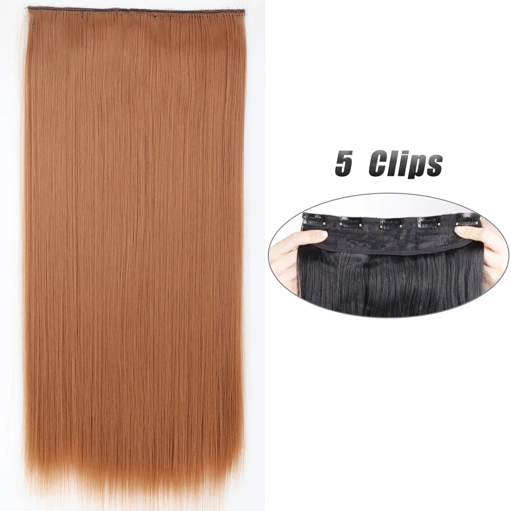 Pixor Synthetic 5 Clip In Hair Extensions Long Straight Hairstyle Hairpiece Black Brown Blonde Fake Hair For Women