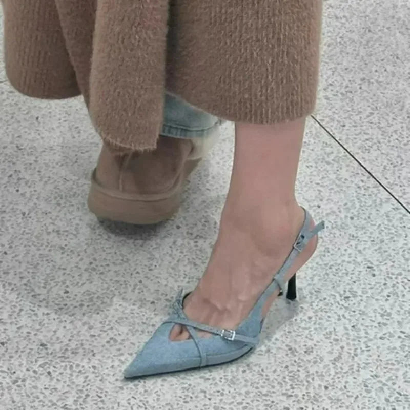 Pixor Newest Fashion Comfortable Women's Jeans Heeled Sandals Pointed High Heel