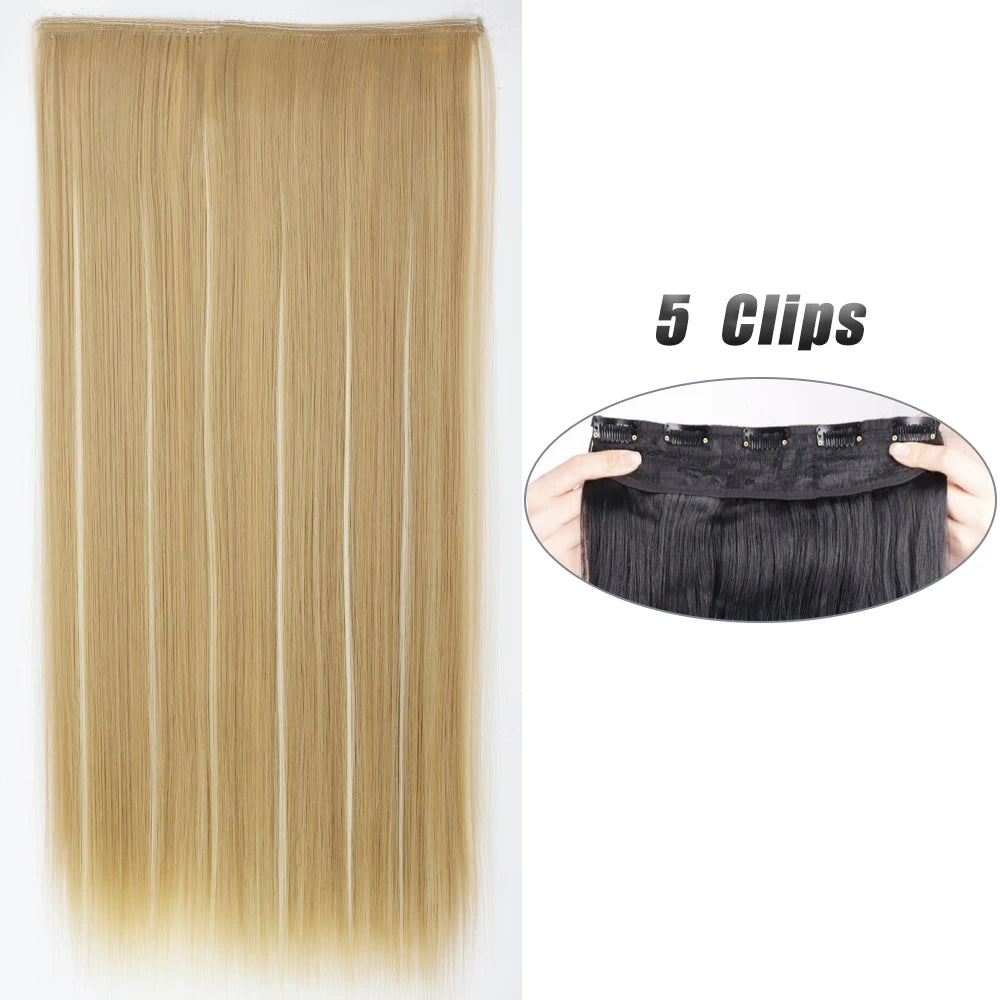 Pixor Synthetic 5 Clip In Hair Extensions Long Straight Hairstyle Hairpiece Black Brown Blonde Fake Hair For Women