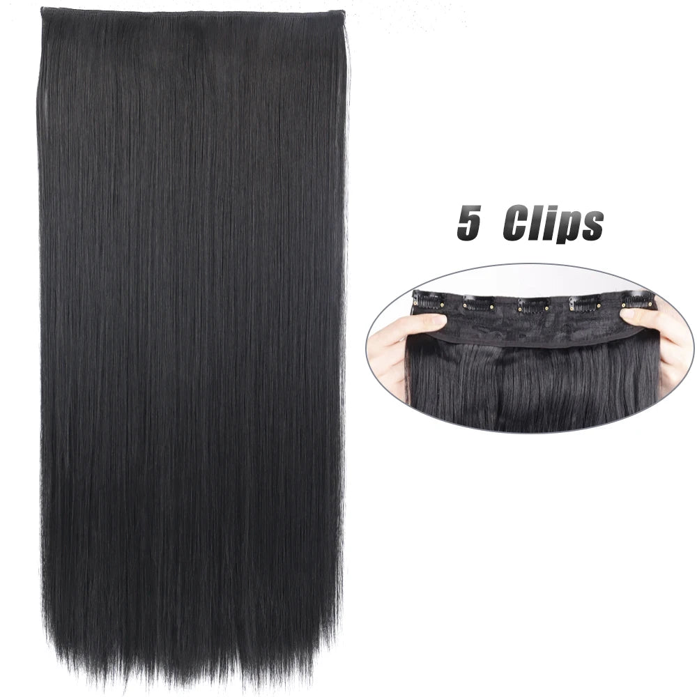 Pixor Synthetic 5 Clip In Hair Extensions Long Straight Hairstyle Hairpiece Black Brown Blonde Fake Hair For Women