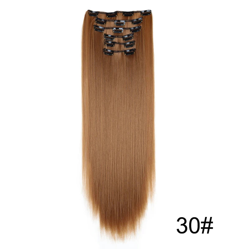 Pixor Synthetic 24Inch 16 Clips in Hair Extensions Long Straight Hairstyle Blonde Black Hairpieces