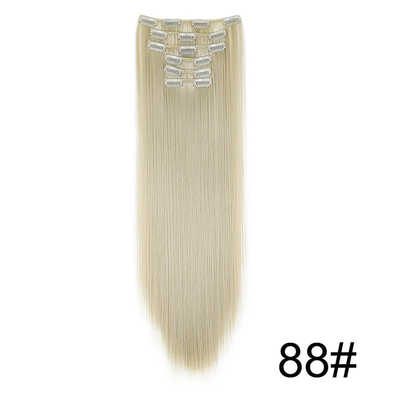 Pixor Synthetic 24Inch 16 Clips in Hair Extensions Long Straight Hairstyle Blonde Black Hairpieces