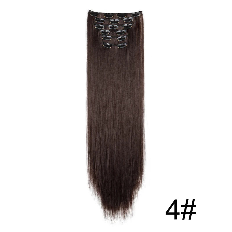 Pixor Synthetic 24Inch 16 Clips in Hair Extensions Long Straight Hairstyle Blonde Black Hairpieces
