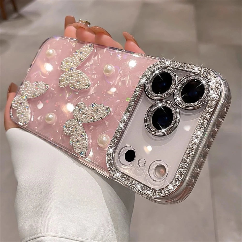 Pixor Luxury Diamond Butterfly Clear Phone Case For iPhone 17 Air 16 15 14 13 12 Pro Max Transparent