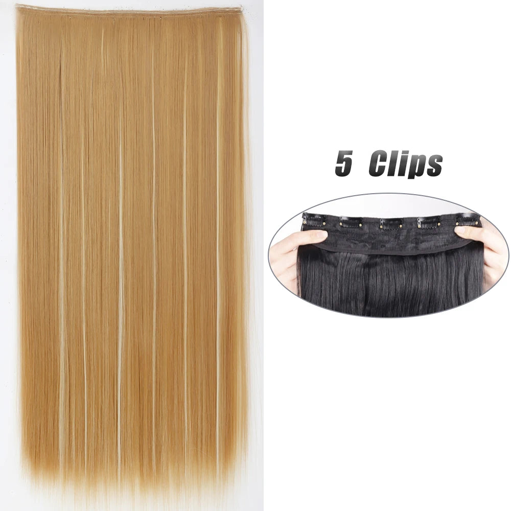 Pixor Synthetic 5 Clip In Hair Extensions Long Straight Hairstyle Hairpiece Black Brown Blonde Fake Hair For Women