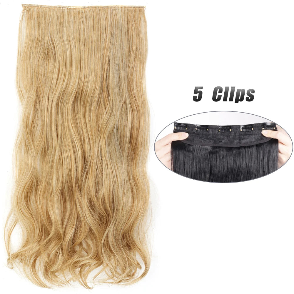 Pixor Synthetic 5 Clip In Hair Extensions Long Straight Hairstyle Hairpiece Black Brown Blonde Fake Hair For Women