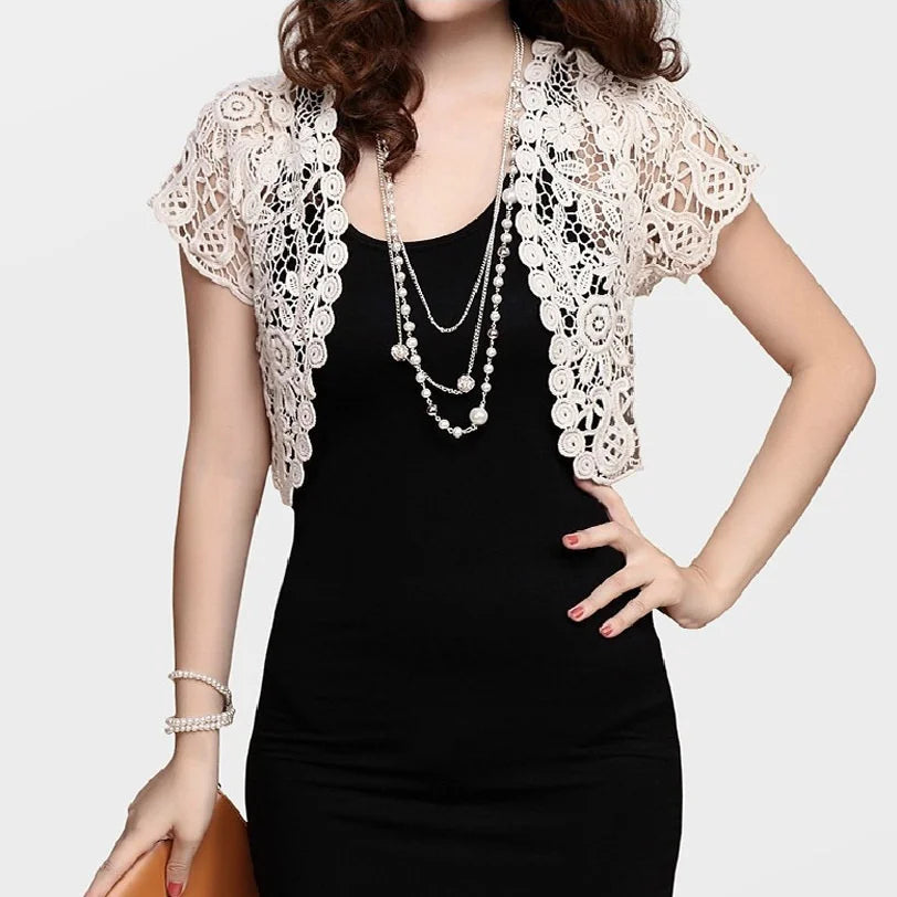 Pixor Women Short Sleeve Crochet Shrugs Hollow Out Flower Lace