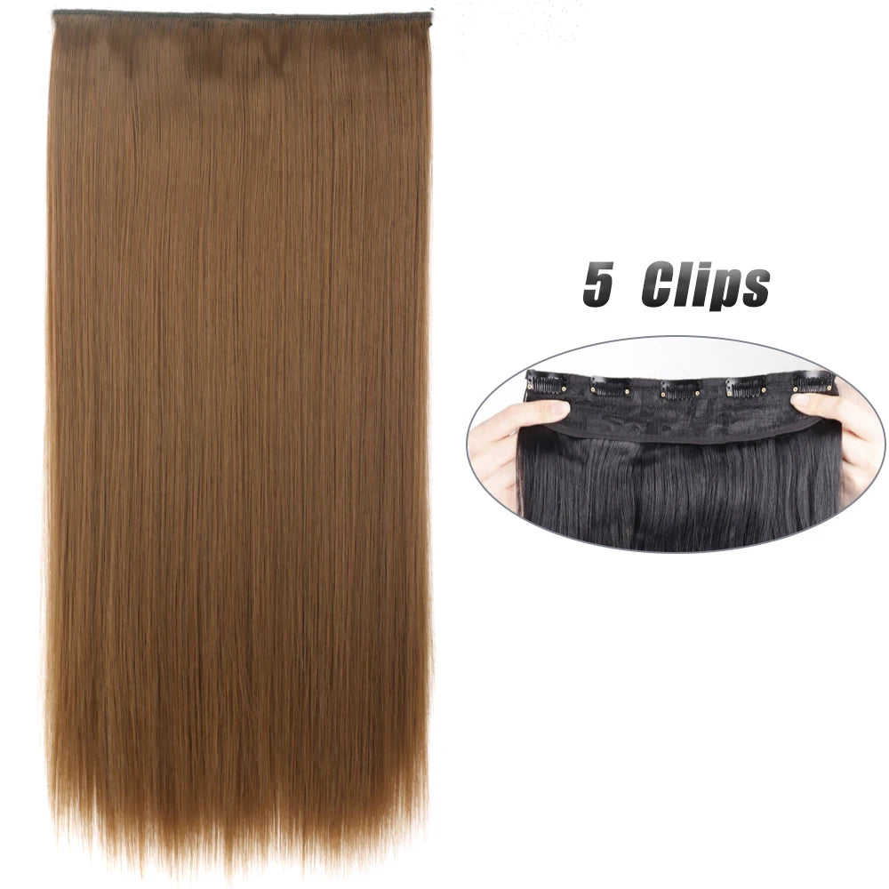 Pixor Synthetic 5 Clip In Hair Extensions Long Straight Hairstyle Hairpiece Black Brown Blonde Fake Hair For Women