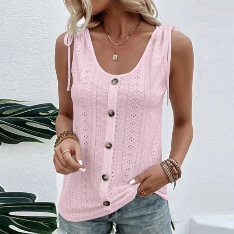Pixor Spring And Summer New Women's Sexy Casual Solid Color U-neck Vest T-shirt Orange