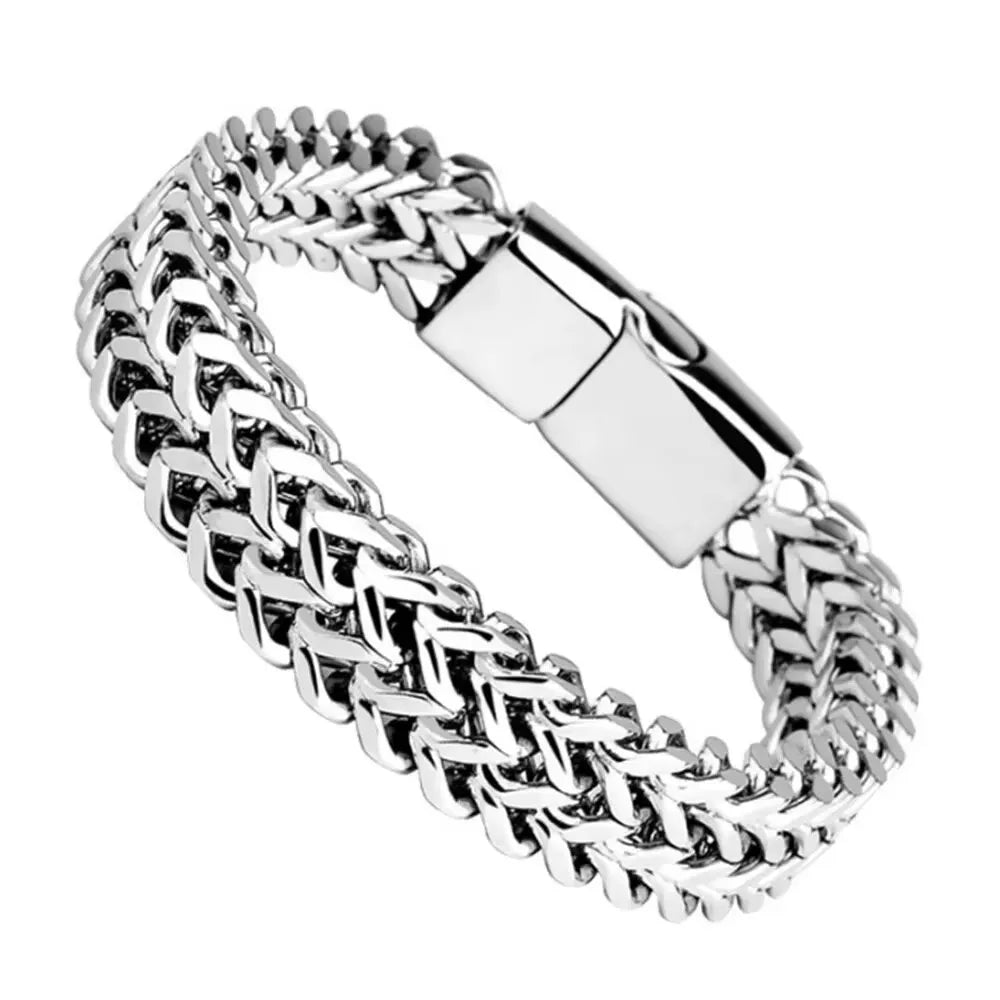 Pixor Stainless Steel Braided Double Row Front and Rear Fish Scale Alloy Magnetic Buckle Bracelet
