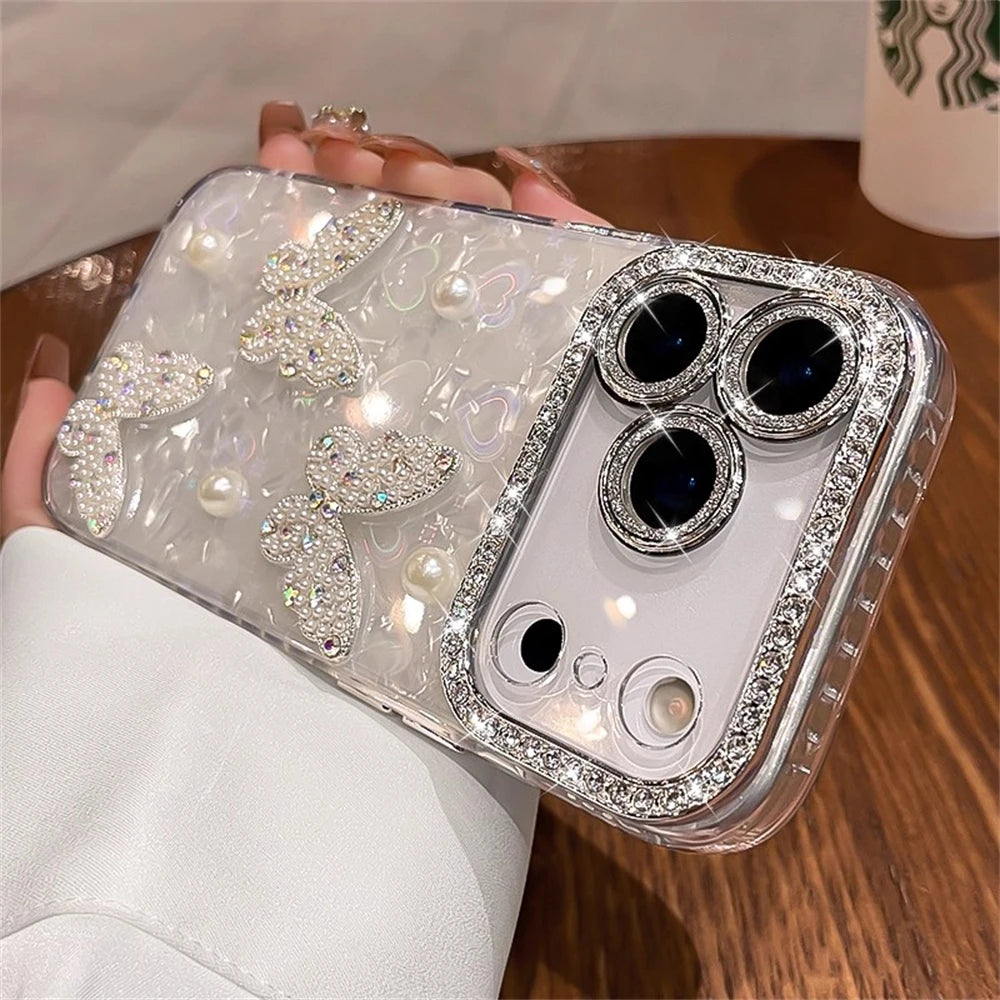 Pixor Luxury Diamond Butterfly Clear Phone Case For iPhone 17 Air 16 15 14 13 12 Pro Max Transparent