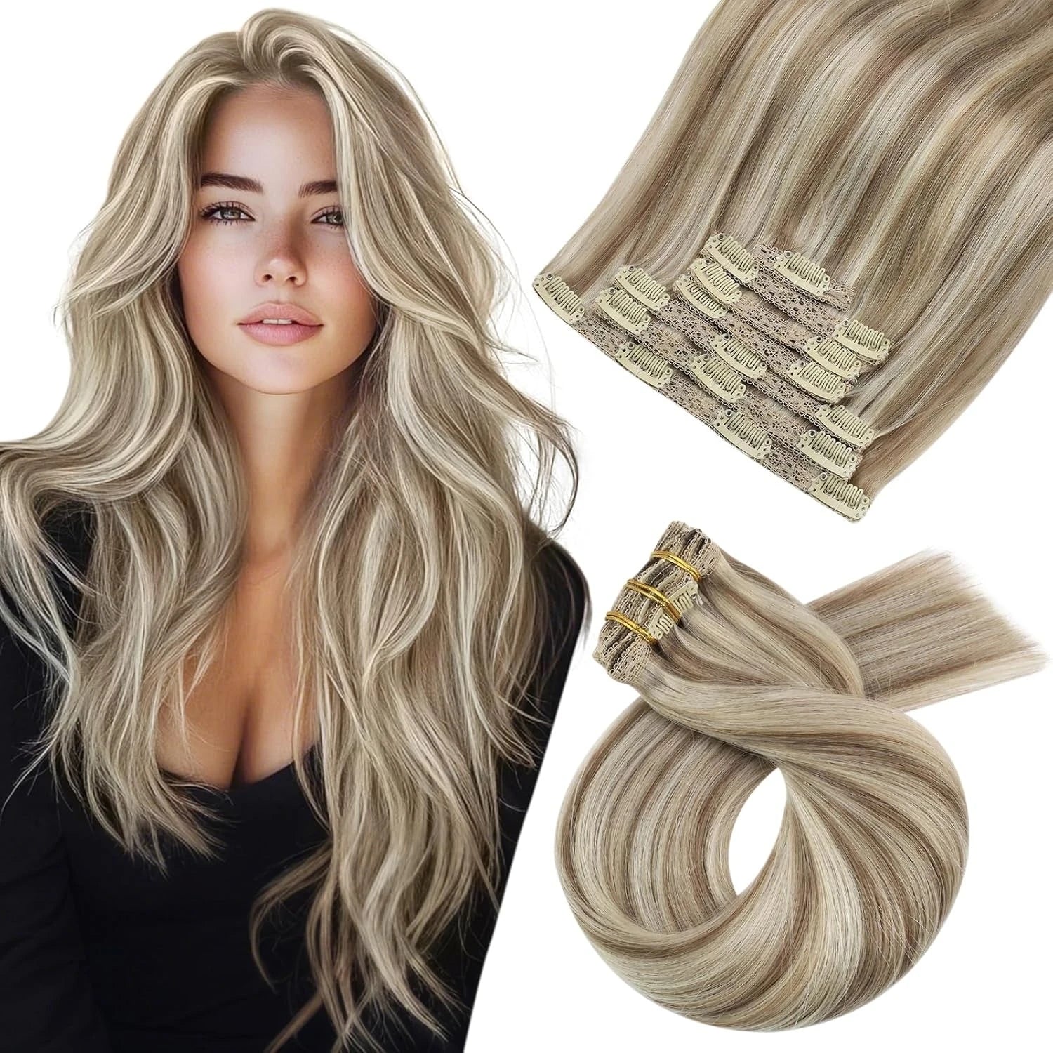 Pixor Full Shine Human Hair Extensions Clip in Hair Extensions Human Hair 7PCS