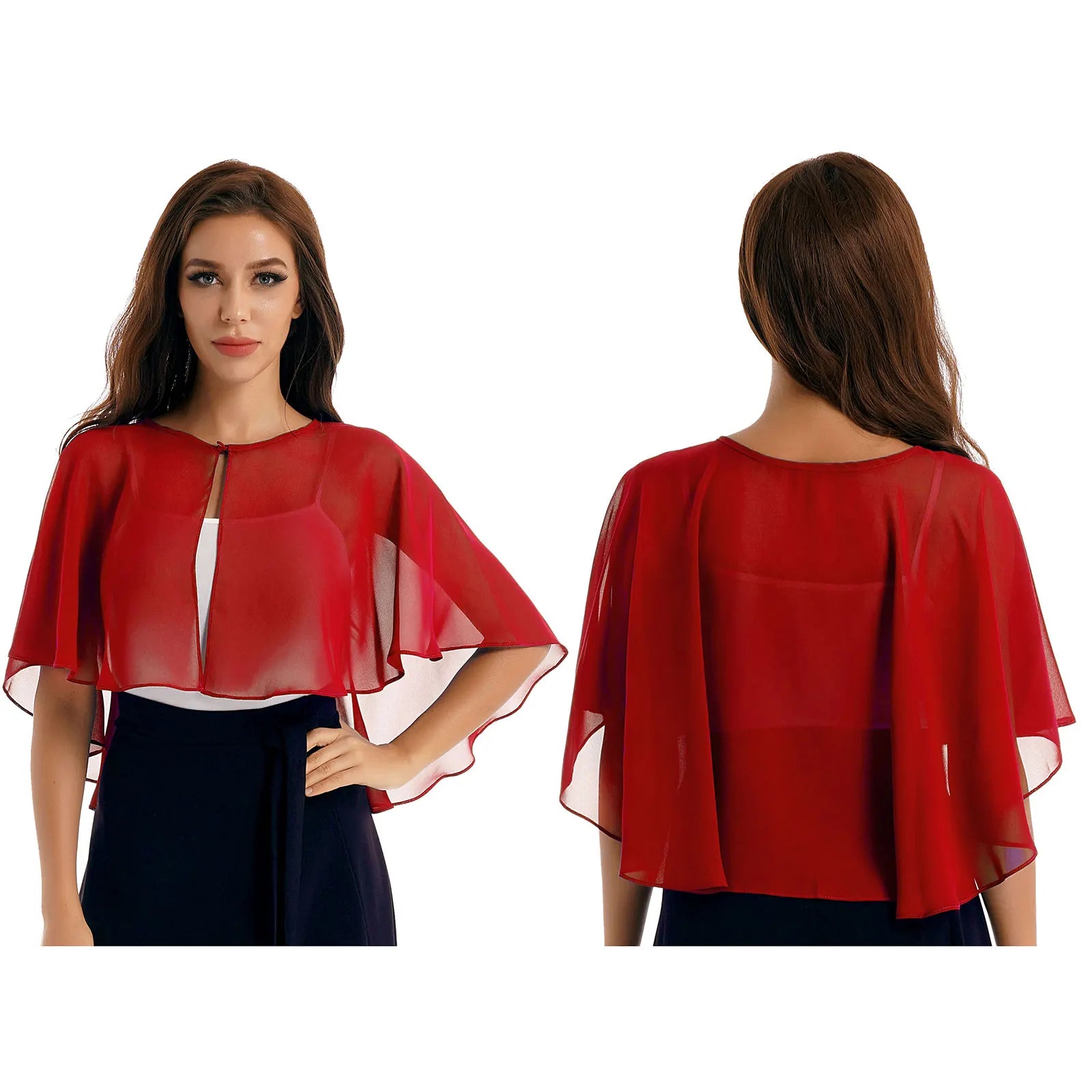 Women Elegant Bolero Wedding Bridal Shawl Top Thiin See-through Chiffon Shrug