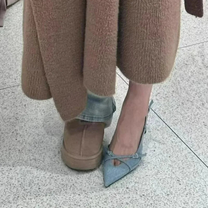 Pixor Newest Fashion Comfortable Women's Jeans Heeled Sandals Pointed High Heel