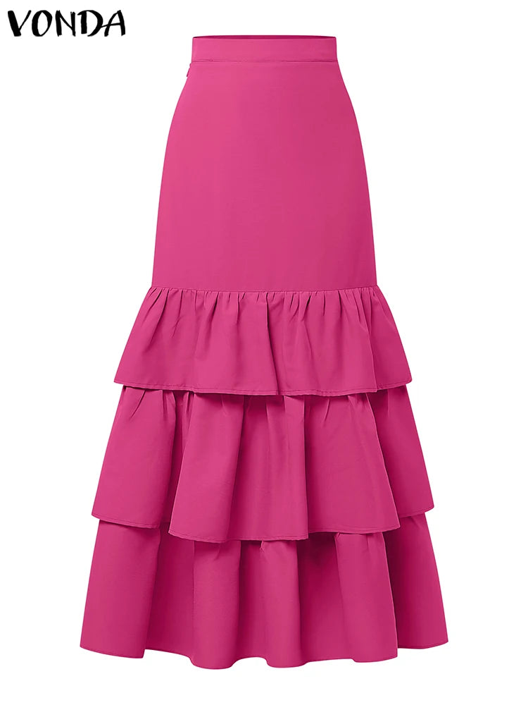 Pixor Plus Size 5XL VONDA Women Ruffled Skirts