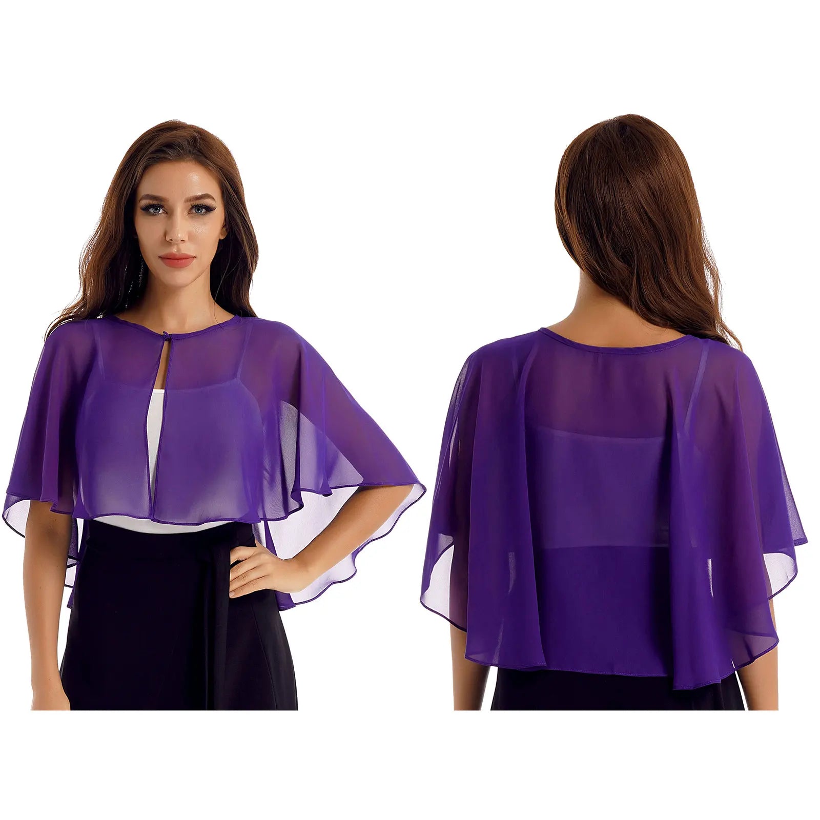 Women Elegant Bolero Wedding Bridal Shawl Top Thiin See-through Chiffon Shrug
