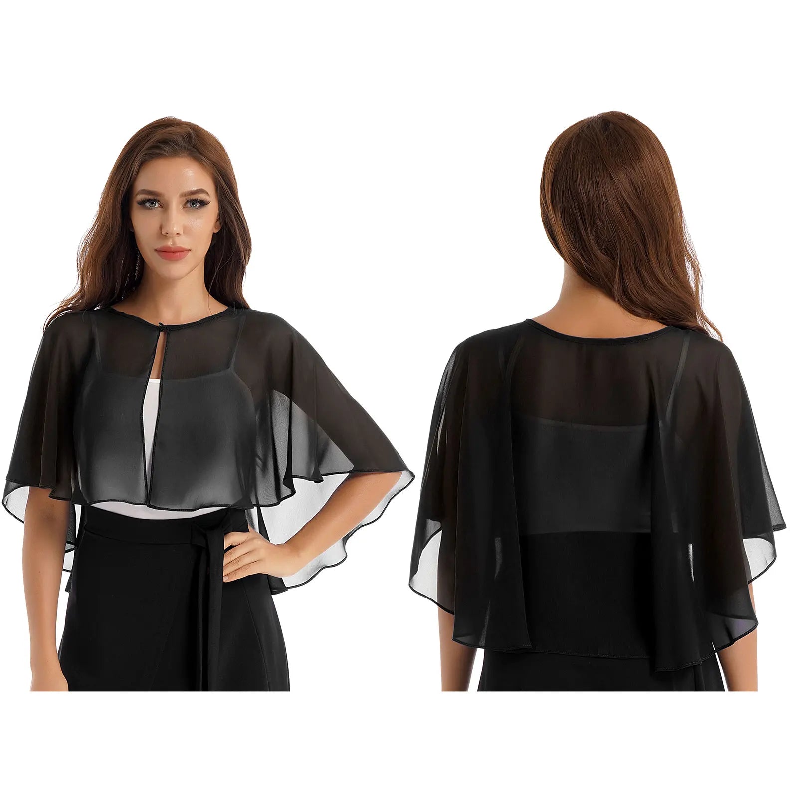 Women Elegant Bolero Wedding Bridal Shawl Top Thiin See-through Chiffon Shrug