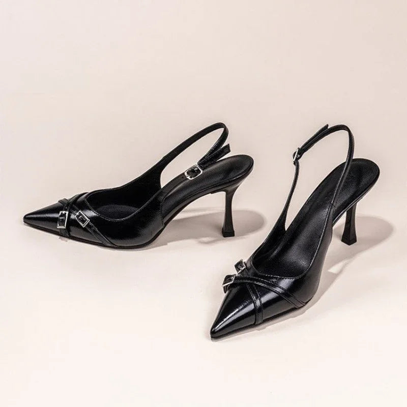 Pixor Fashionable Pointed Toe Shallow Mouth New High-heeled Stiletto Black Women's Shoes