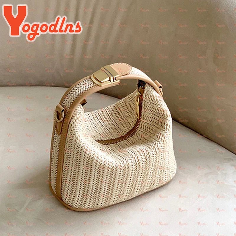 Yogodlns Summer Small Straw Handbag Trendy Shoulder Bag