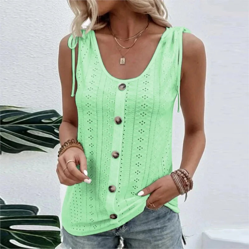 Pixor Spring And Summer New Women's Sexy Casual Solid Color U-neck Vest T-shirt Orange