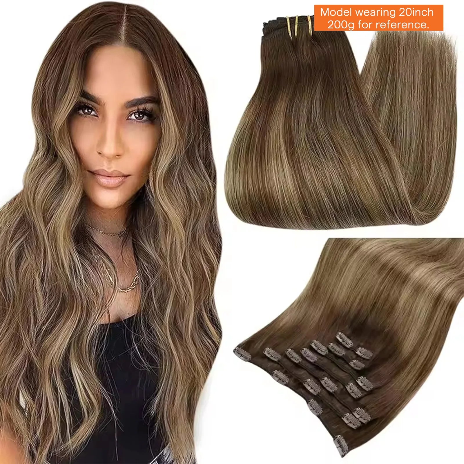 Pixor Full Shine Human Hair Extensions Clip in Hair Extensions Human Hair 7PCS