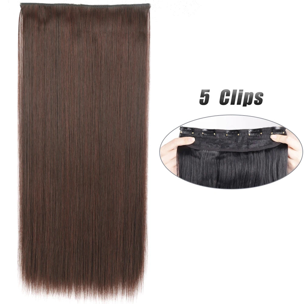 Pixor Synthetic 5 Clip In Hair Extensions Long Straight Hairstyle Hairpiece Black Brown Blonde Fake Hair For Women