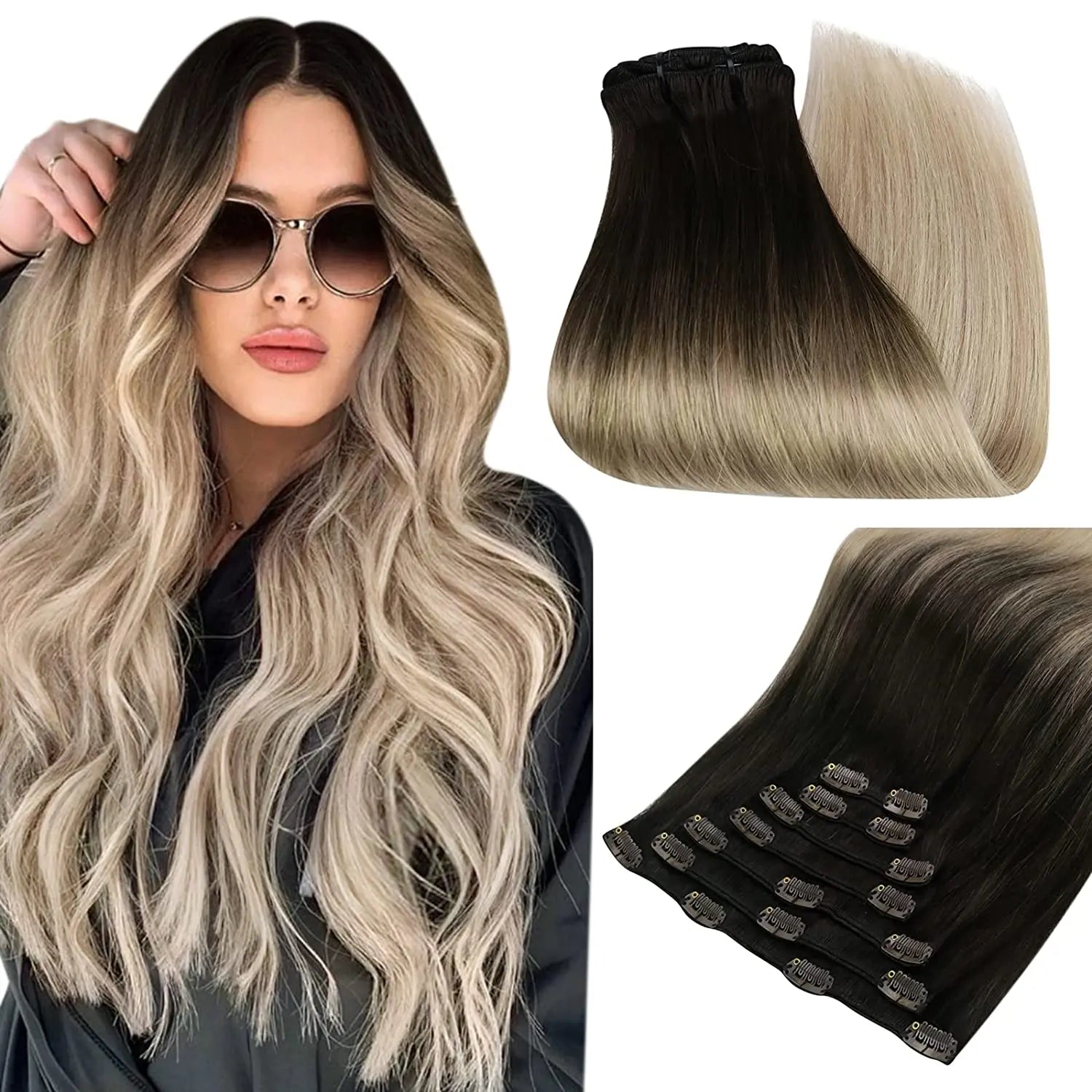 Pixor Full Shine Human Hair Extensions Clip in Hair Extensions Human Hair 7PCS