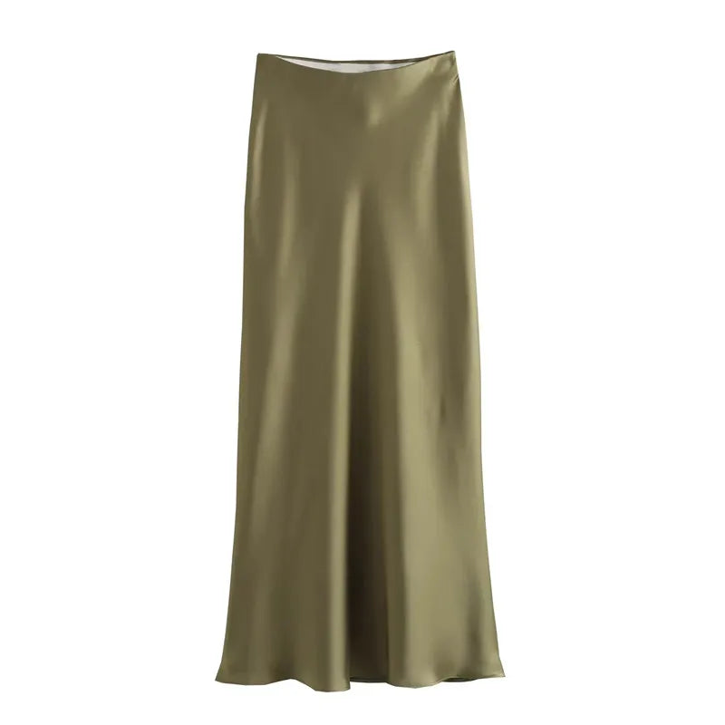 Pixor Satin Skirt Women High Waist Long Skirts