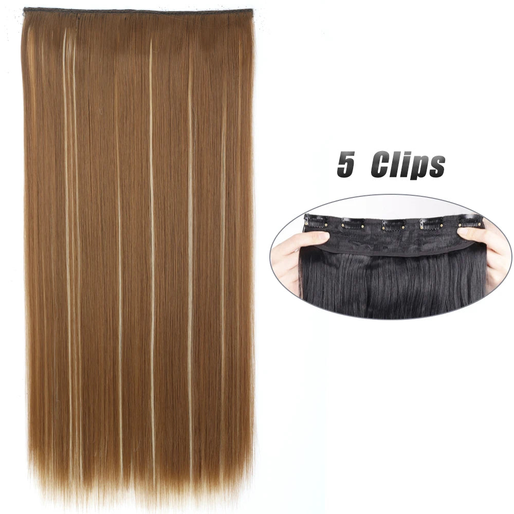 Pixor Synthetic 5 Clip In Hair Extensions Long Straight Hairstyle Hairpiece Black Brown Blonde Fake Hair For Women