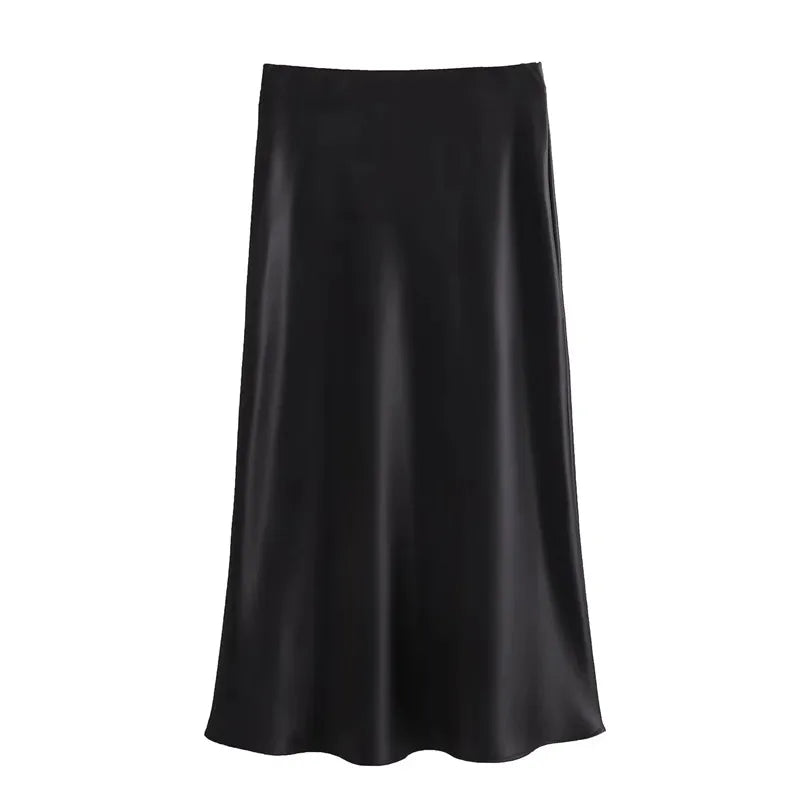 Pixor Satin Skirt Women High Waist Long Skirts