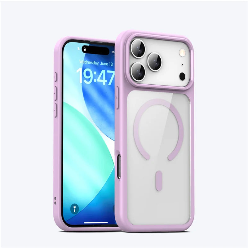 Pixor Candy Color Bumper Shockproof for Magsafe Magnetic Case for iPhone 17 17Air 17Pro Max Transparent Wireless Charging Hard Cover