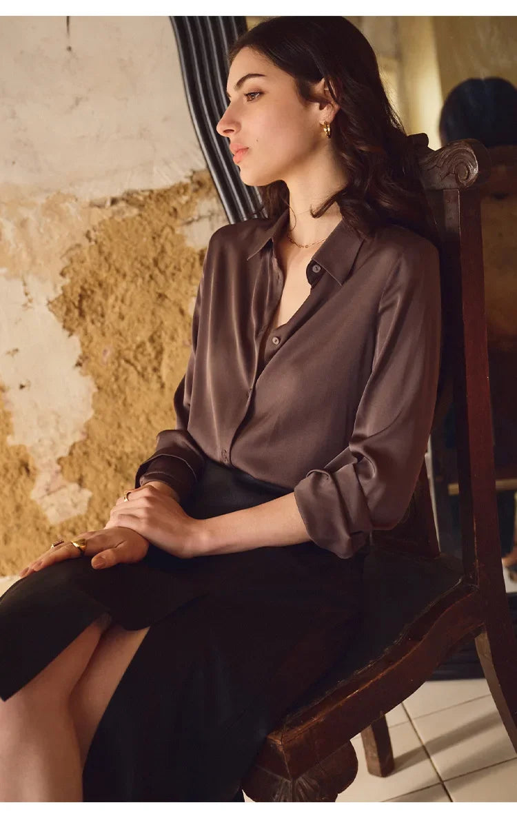 Satin Vintage Women's Shirts Spring/summer New Solid Korean Clothing Loose Long Sleeves