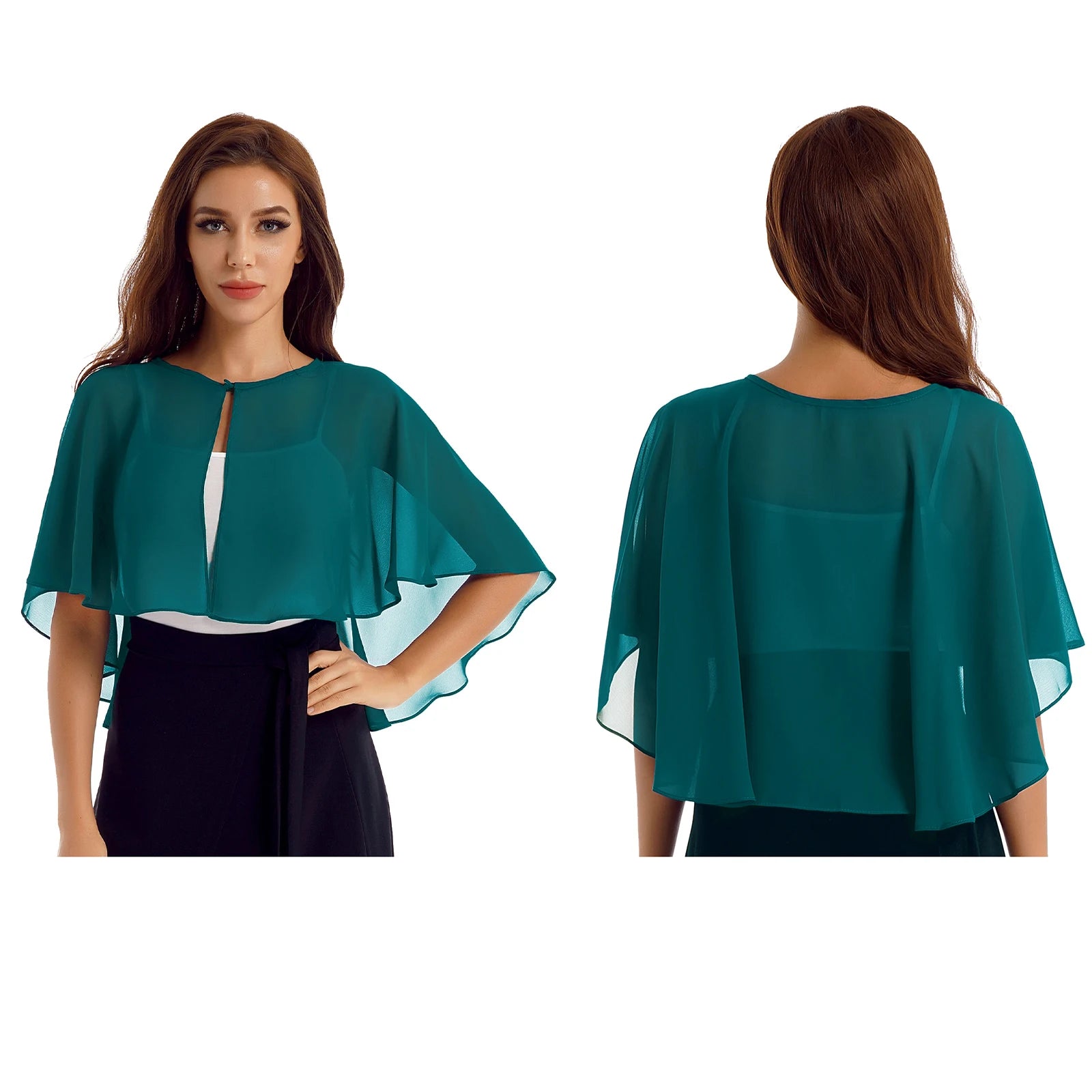 Women Elegant Bolero Wedding Bridal Shawl Top Thiin See-through Chiffon Shrug
