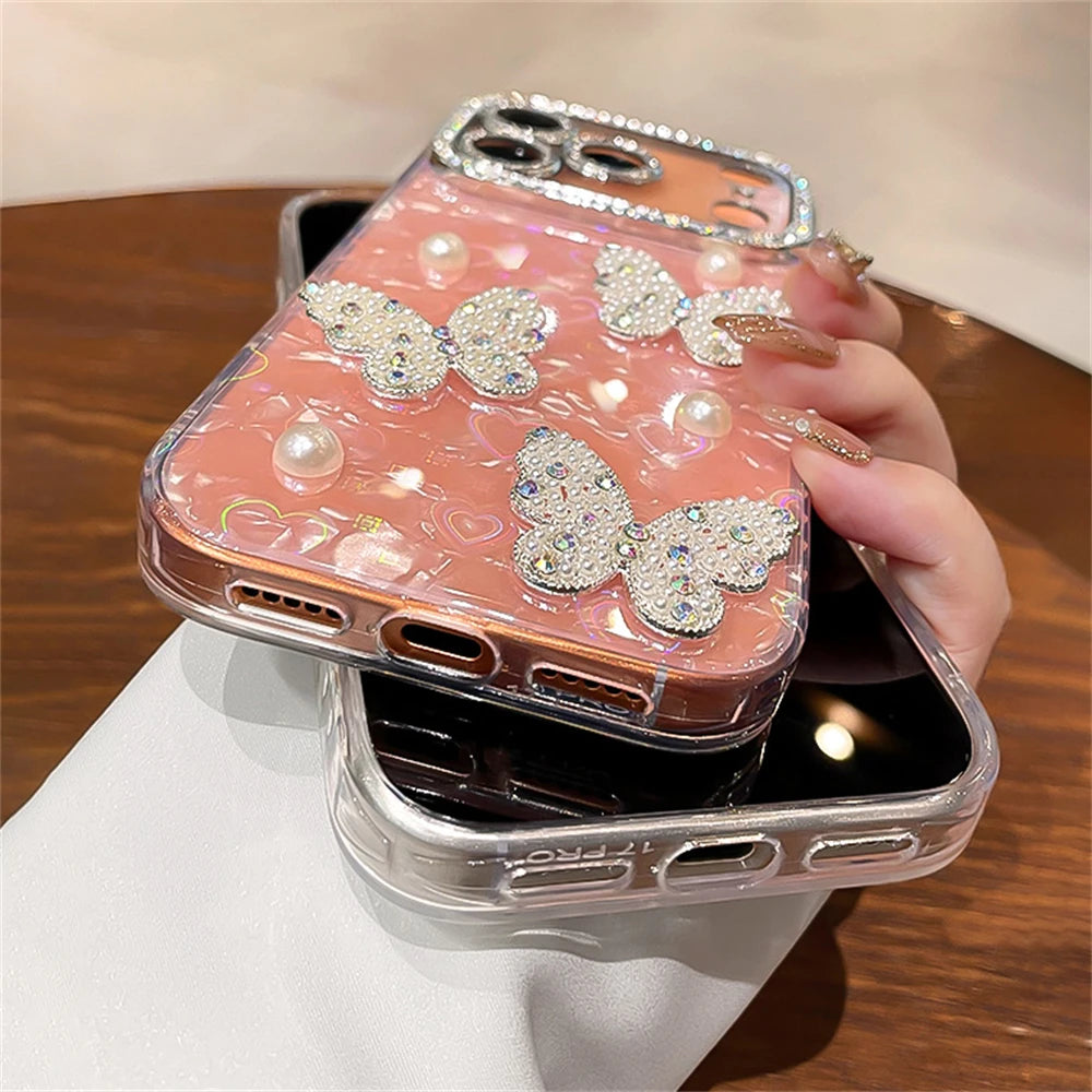 Pixor Luxury Diamond Butterfly Clear Phone Case For iPhone 17 Air 16 15 14 13 12 Pro Max Transparent