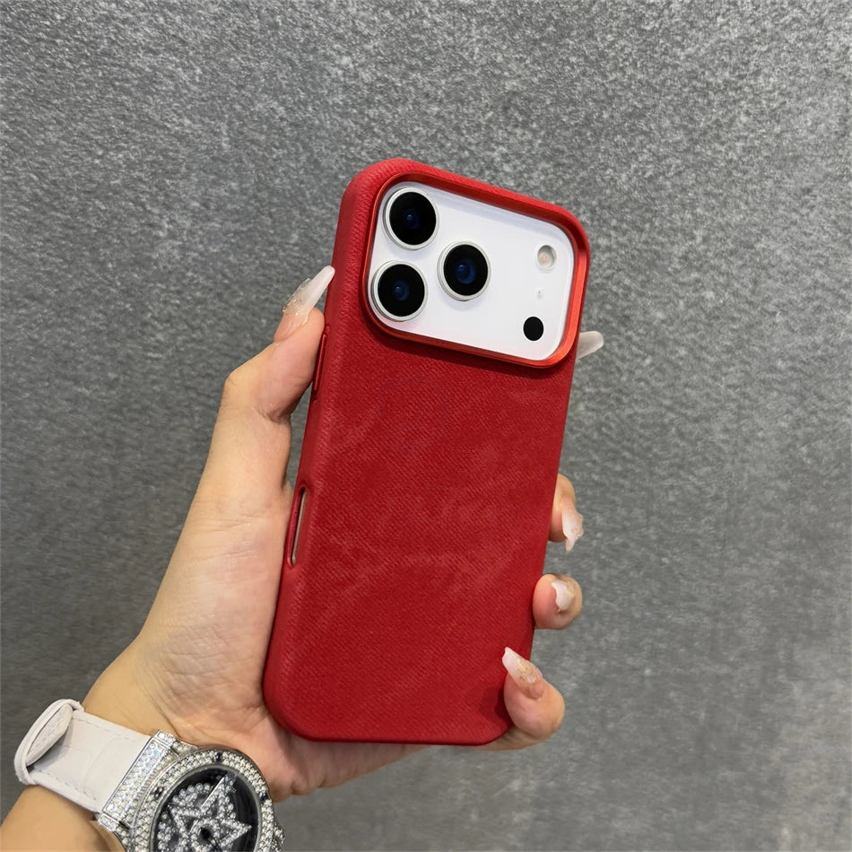 Pixor Luxury Alloy Len Frame Fiber Leather Magnetic Case For iPhone 17 16 Pro Max 15 14 13 12 For Magsafe