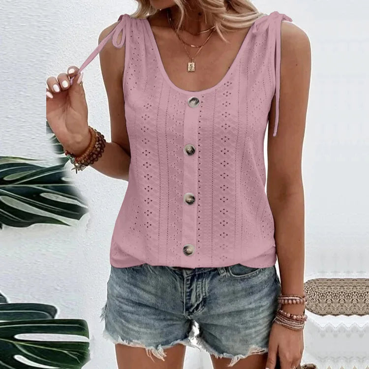 Pixor Spring And Summer New Women's Sexy Casual Solid Color U-neck Vest T-shirt Orange