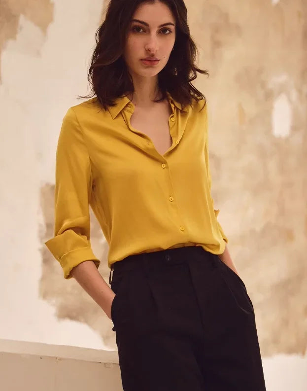 Satin Vintage Women's Shirts Spring/summer New Solid Korean Clothing Loose Long Sleeves